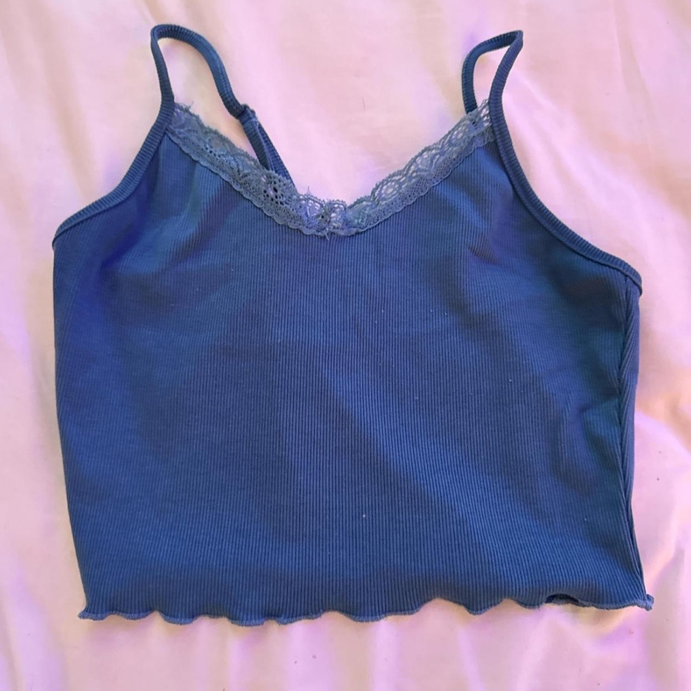 Blue Lace Trim Tank Top